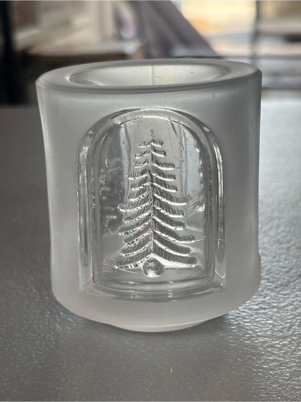 Frosted Glass Christmas Tree Votive Candle Holder Clear Evergreen Accent